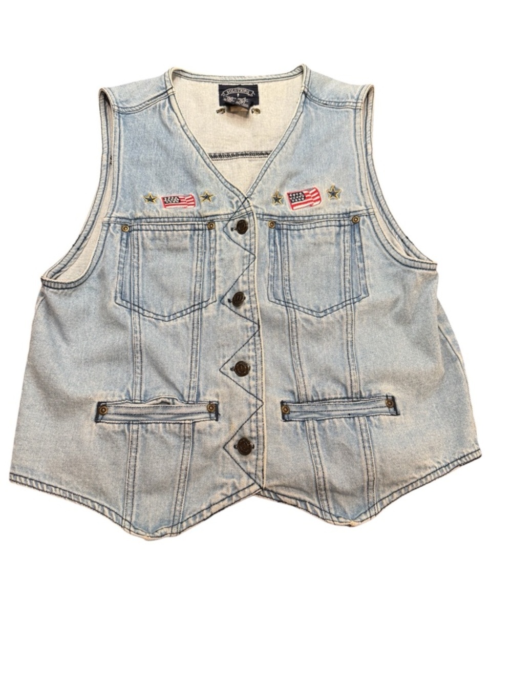 Solutions Original Embroidered Patriotic Flags Denim Biker Vest USA Women’s M